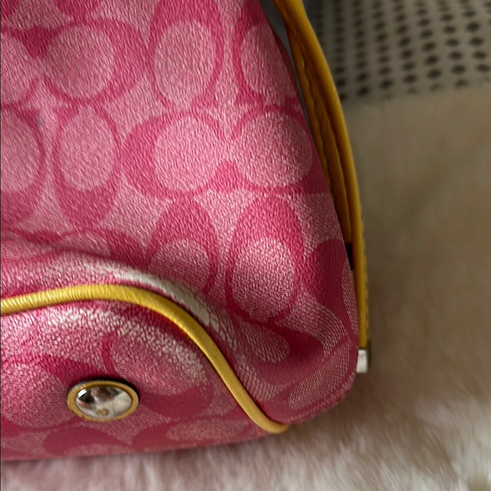 Coach Pink and Yellow Shoulder Bag with Signature Pattern - Picture 12 of 17